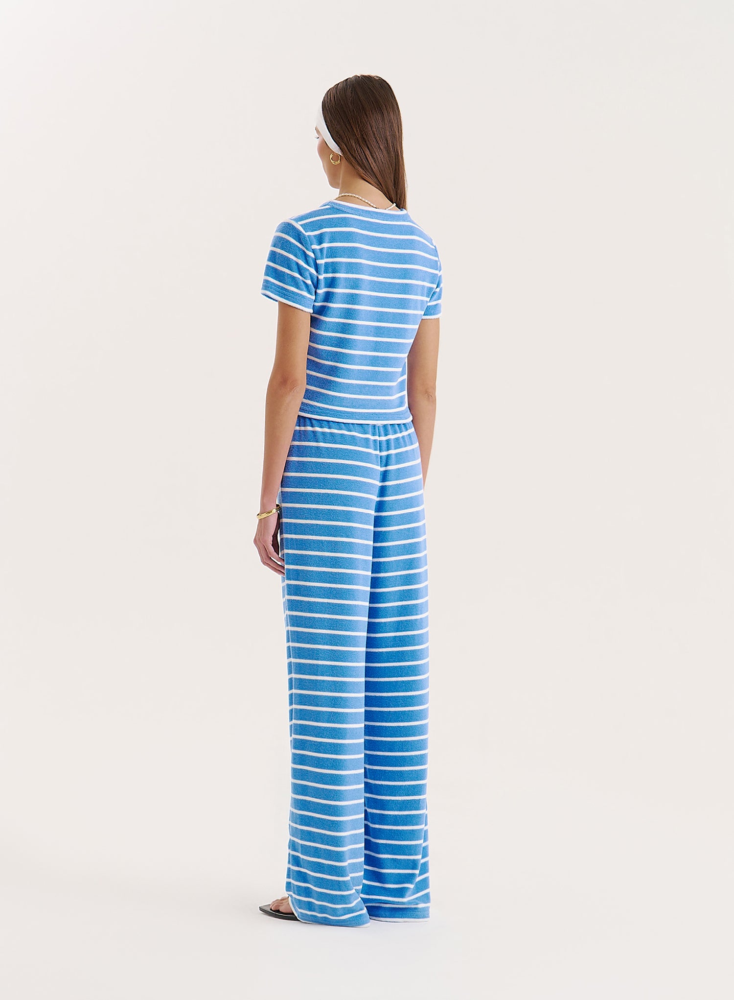 Blue Stripe Towelling Straight Leg Trouser